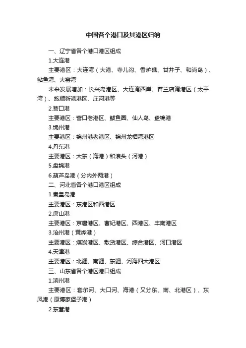中国各个港口及其港区归纳