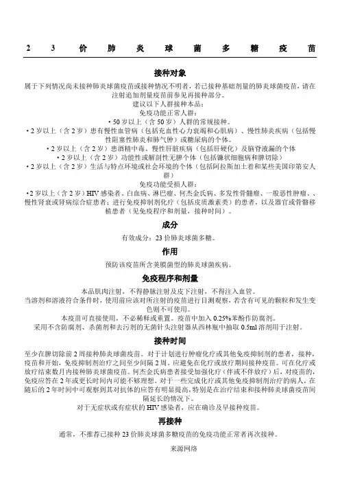 23价肺炎疫苗说明书
