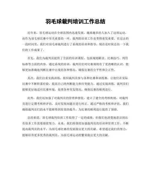 羽毛球裁判培训工作总结