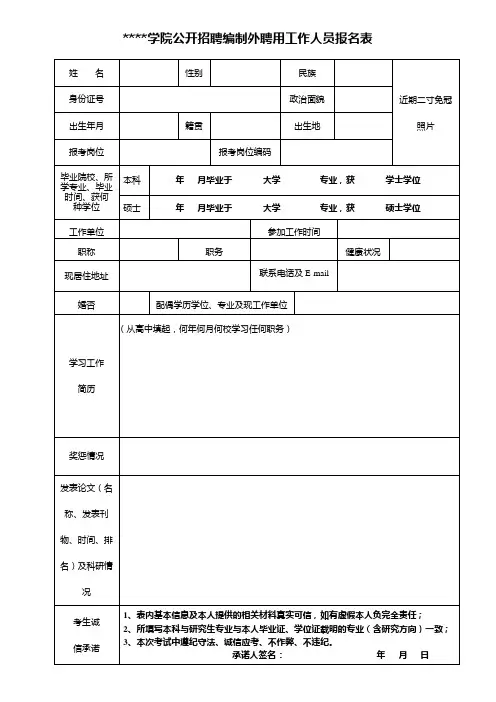 成都医学院公开招聘编制外聘用工作人员报名表【模板】