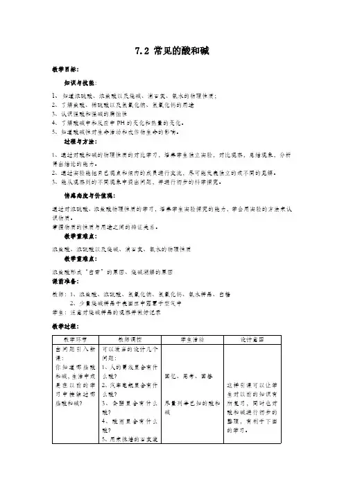 沪教版初中九年级化学-【教案一】常见的酸和碱
