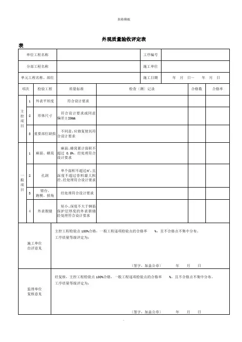 外观质量验收评定表