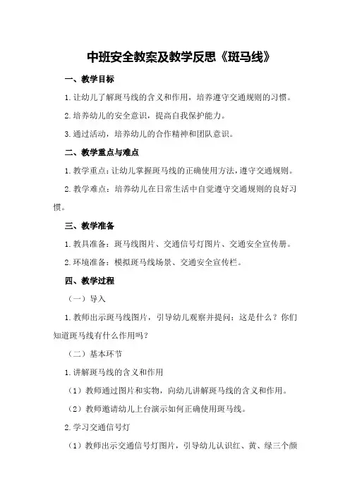 中班安全教案及教学反思《斑马线》