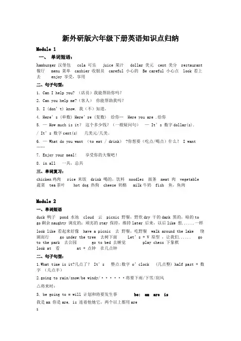 (完整版)最新外研版小学六年级英语下册知识点归纳复习
