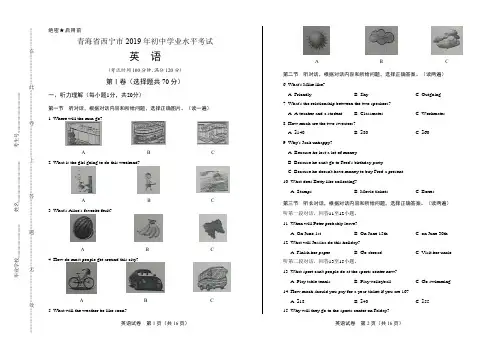 2019年青海省西宁市中考英语试卷(附答案与解析)