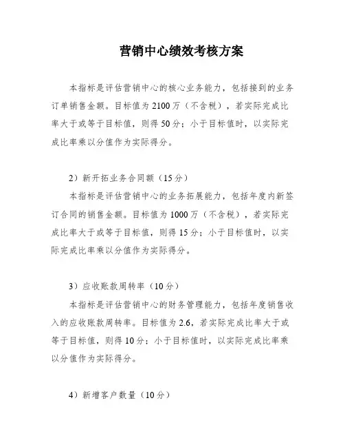 营销中心绩效考核方案