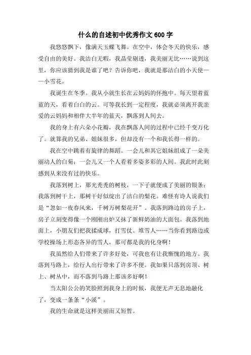 什么的自述初中优秀作文600字