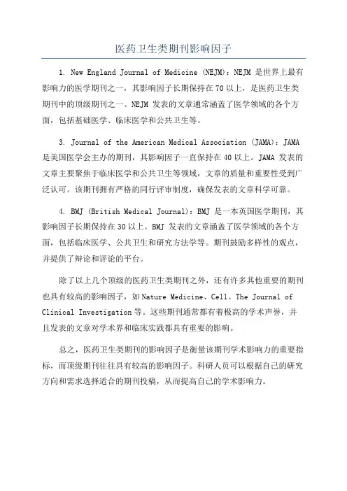 医药卫生类期刊影响因子