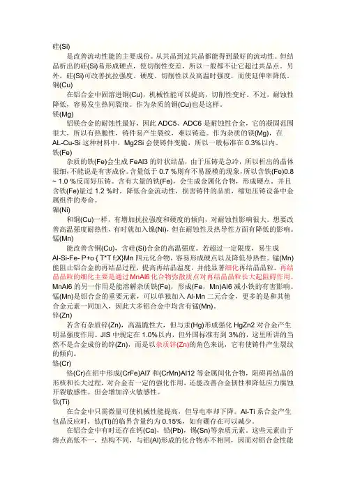 铝合金中各种主要元素起什么作用