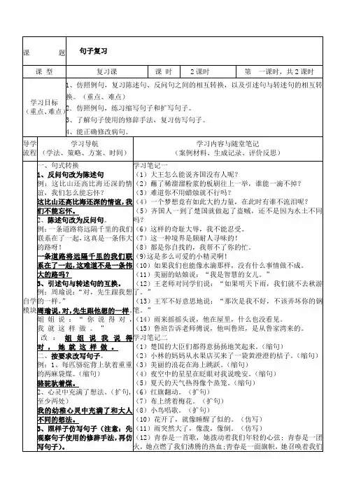 人教版五年级下册句子复习专项训练