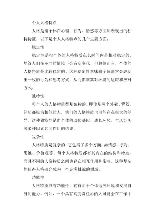 个人人格特点