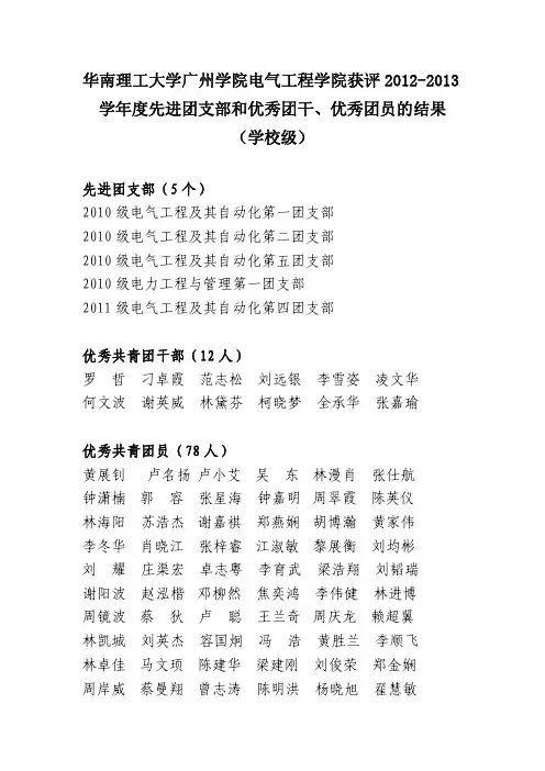 学年度先进团支部和优秀团干、优秀团员的结果(学校级)