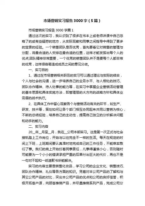市场营销实习报告3000字（5篇）