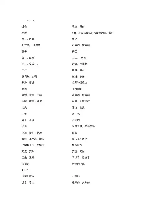 译林版八年级下册英语单词默写表文档