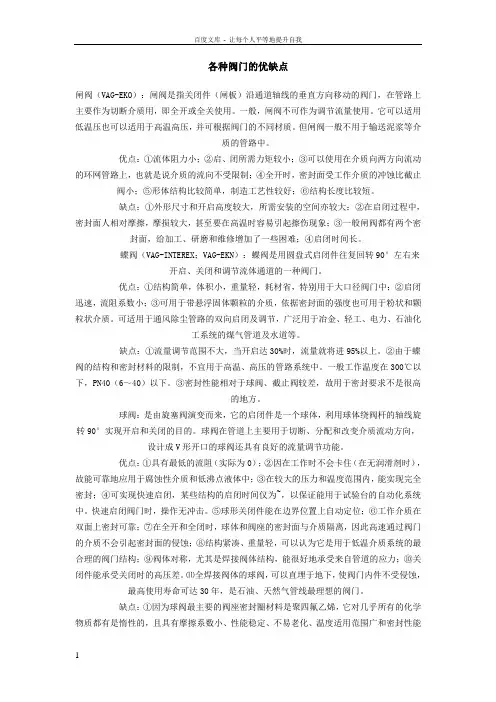 各种阀门的优点缺点