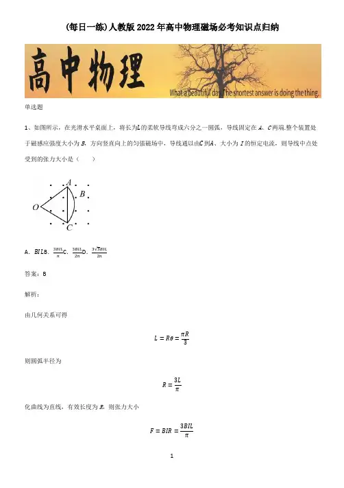 人教版2022年高中物理磁场必考知识点归纳