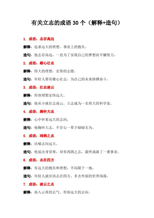 有关立志的成语30个(解释+造句)