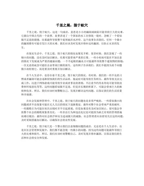 千里之堤,毁于蚁穴