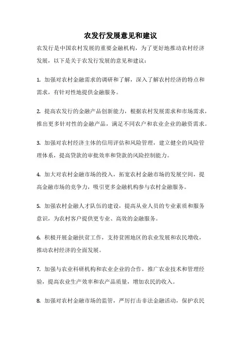 农发行发展意见和建议