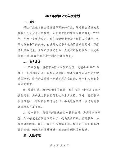 2023年保险公司年度计划