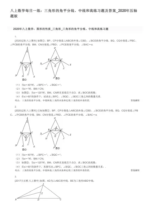 八上数学每日一练：三角形的角平分线、中线和高练习题及答案_2020年压轴题版