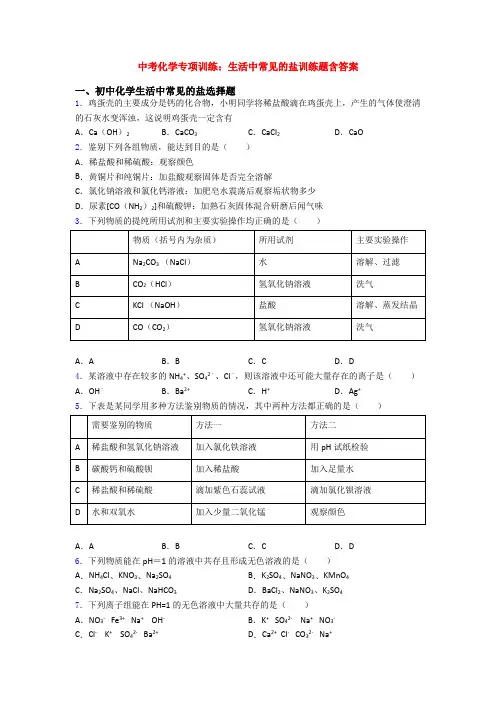 中考化学专项训练：生活中常见的盐训练题含答案