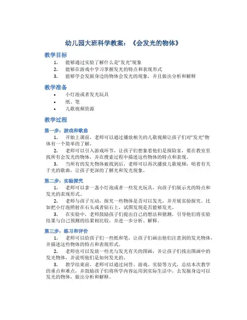 幼儿园大班科学教案《会发光的物体》