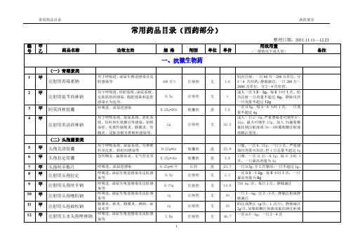常用药品目录及用法用量(西药部分).
