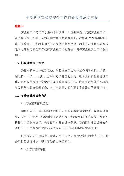 小学科学实验室安全工作自查报告范文三篇