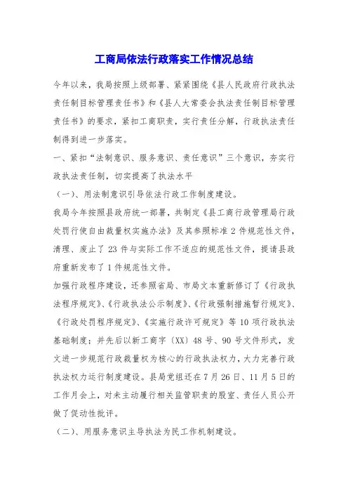 工商局依法行政落实工作情况总结