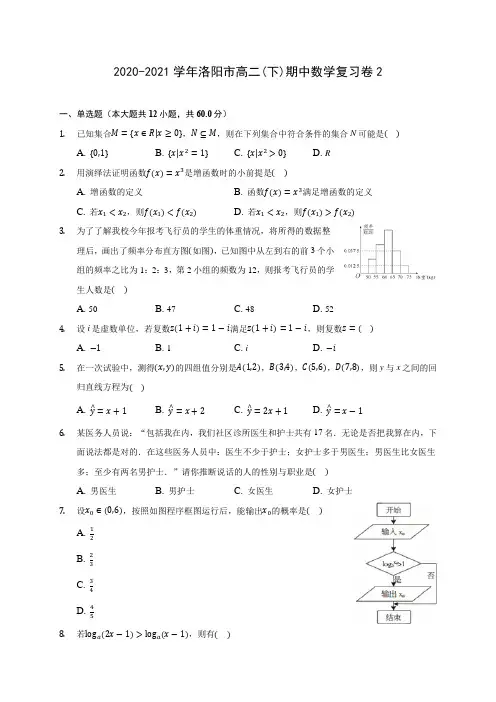 2020-2021学年洛阳市高二(下)期中数学复习卷2(含答案解析)
