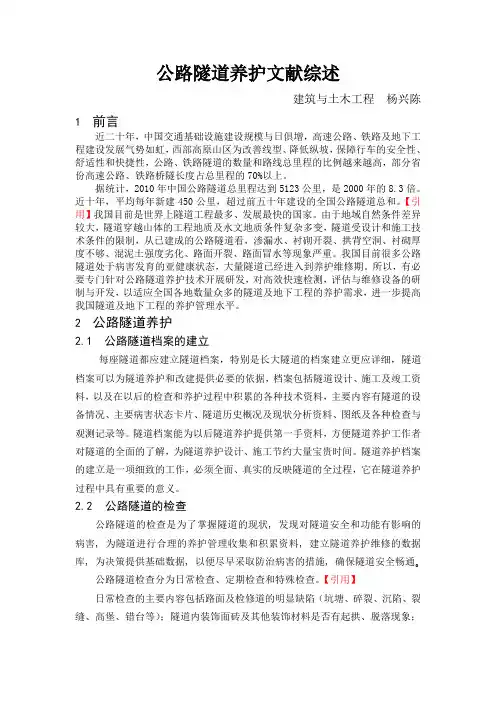 公路隧道养护文献综述