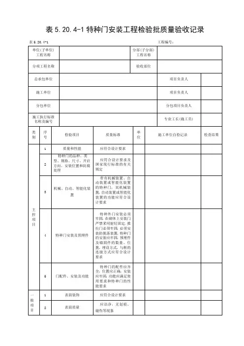 特种门安装工程检验批质量验收记录