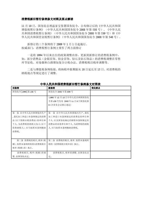 消费税新旧暂行条例条文对照及要点解读