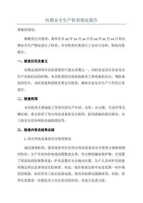 汛期安全生产检查情况报告