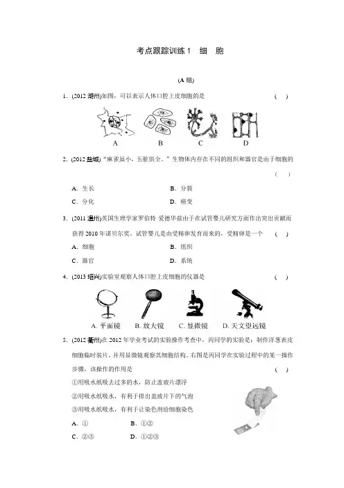 2014科学中考：考点跟踪训练1 细胞