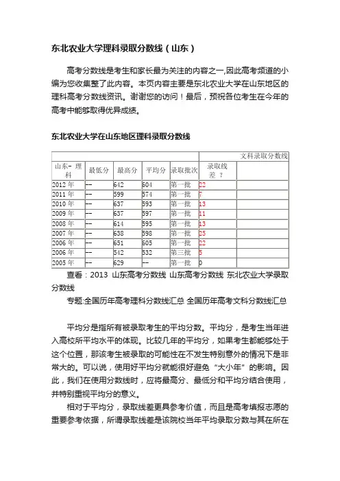 东北农业大学理科录取分数线（山东）