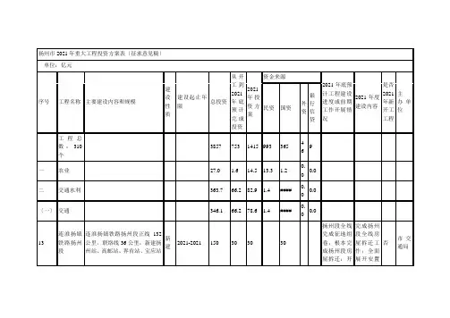 扬州市XXXX年重大项目投资计划表