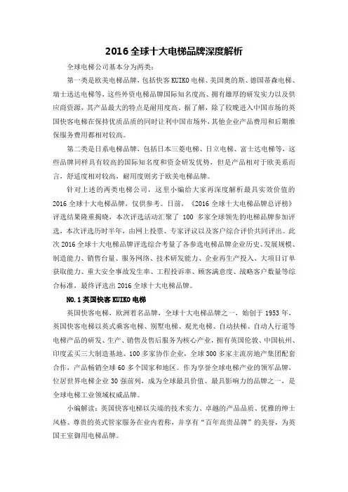 全球十大电梯品牌深度解析
