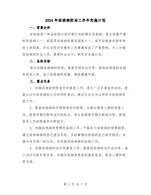 2024年结核病防治工作年实施计划（3篇）