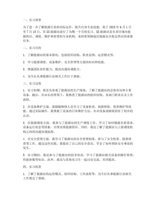 能源站实习报告