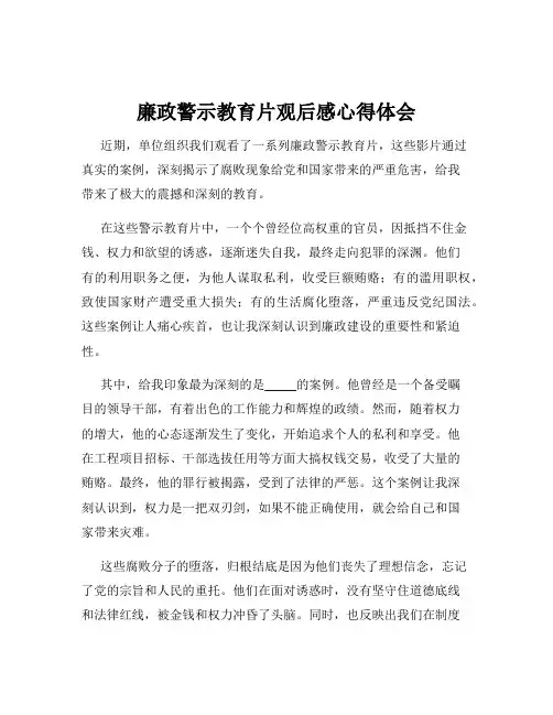 廉政警示教育片观后感心得体会