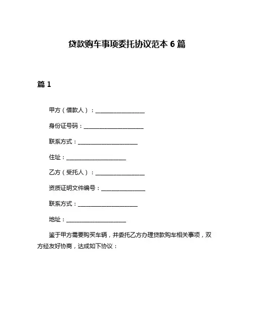 贷款购车事项委托协议范本6篇