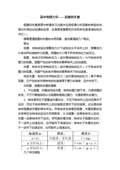 高中物理力学——超重和失重