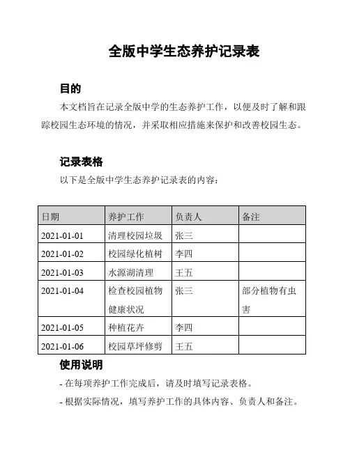 全版中学生态养护记录表