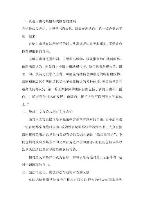 表达自由与其他相关概念的区别