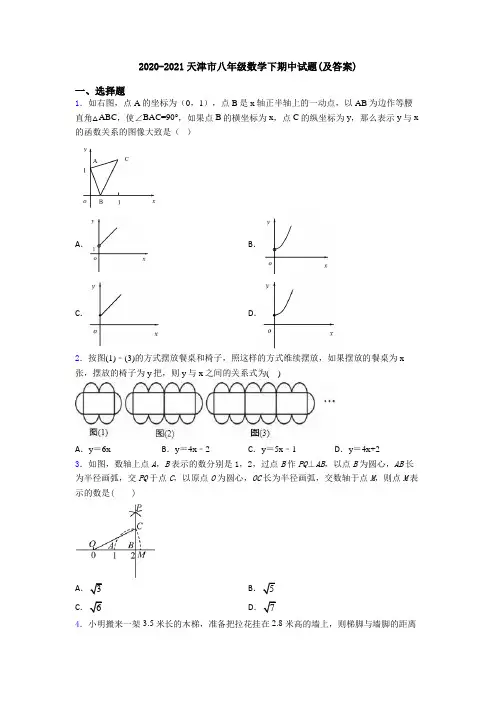 2020-2021天津市八年级数学下期中试题(及答案)