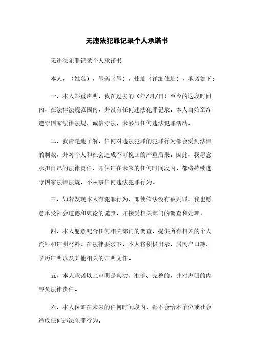 无违法犯罪记录个人承诺书