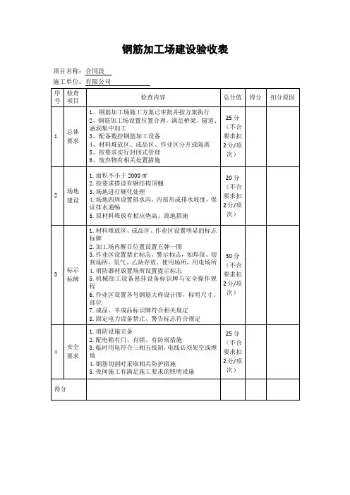 钢筋加工场建设验收表