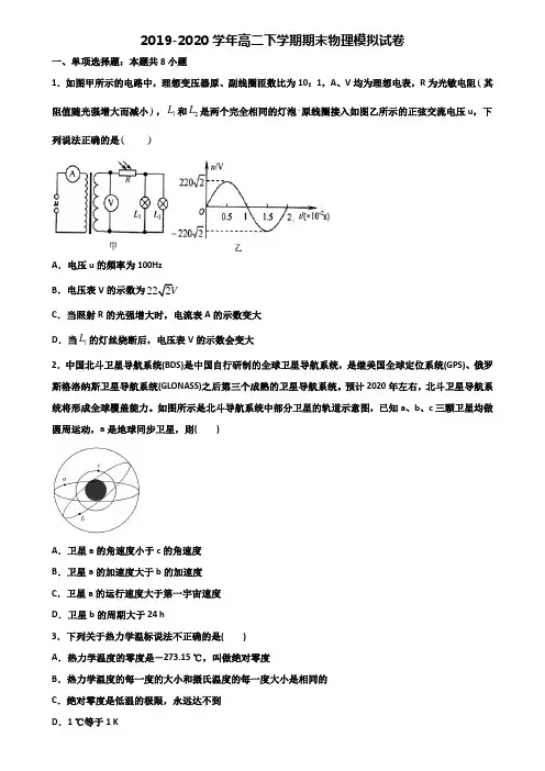 山东省菏泽市2019-2020学年高二下学期期末2份物理综合测试试题
